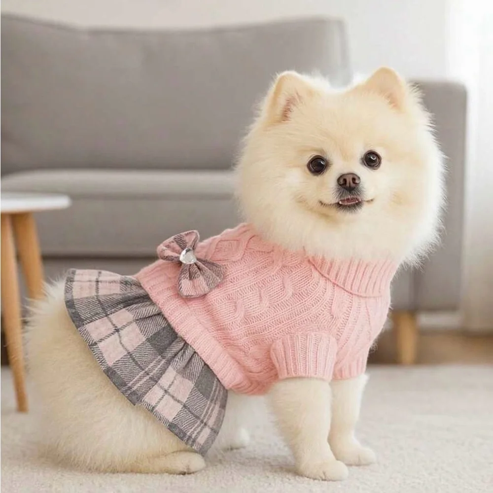 Pink Plaid Dog Sweater Dress